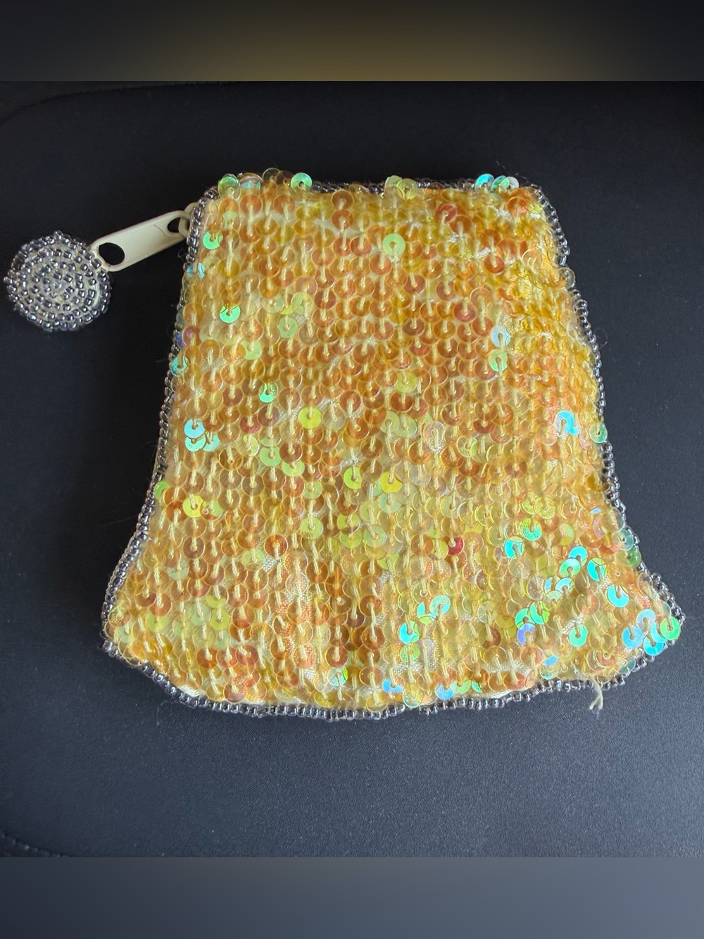 Yellow Beaded Coin Purse Cute Skirt Shape - Picture 4 of 5